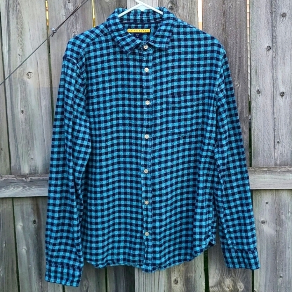 Plaid Button Down Shirt by Aeropostale in Navy Blue and Turquoise Gingham Check